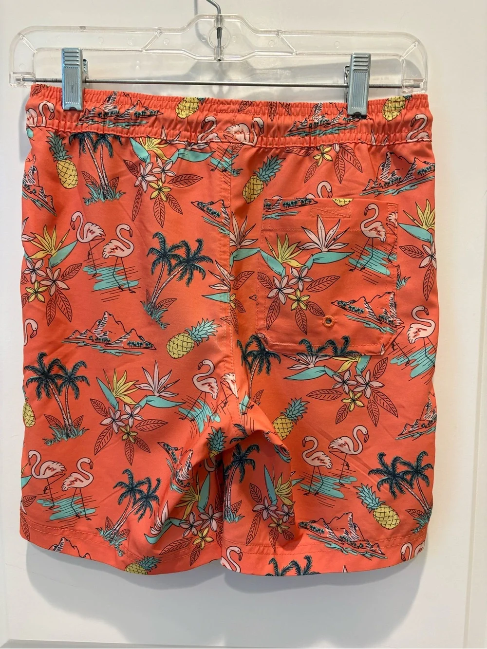 Blue Crown Tropical Flamingo Swim Trunks Men’s Medium Orange Beach Shorts